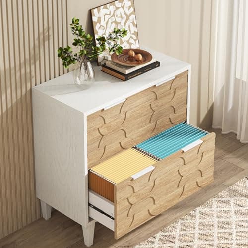 Tribesigns 2-Drawer File Cabinet, Lateral Filing Cabinet for A4/Letter/Legal Size, Office Storage Cabinet, Printer Stand with Storage Drawer for Home Office, White & Walnut 8