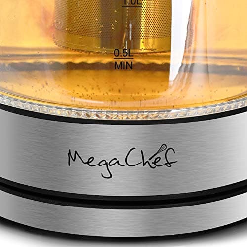 MegaChef 1.8Lt. Glass Body and Stainless Steel Electric Tea Kettle with Tea Infuser 6