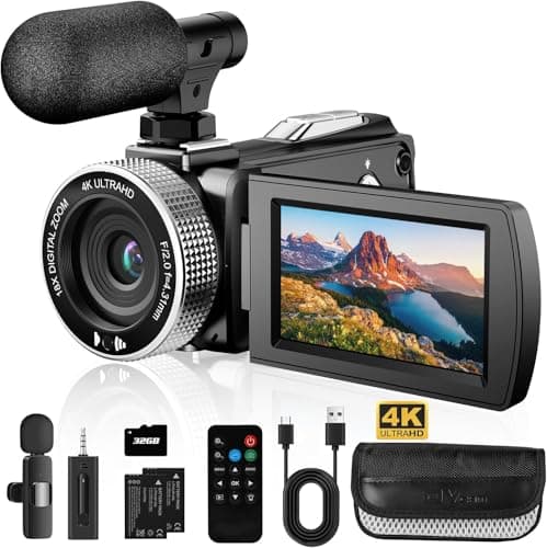 Video Camera, 4K Camcorder 48MP 60FPS UHD Vlogging Camera for YouTube with Wireless Lavalier Microphone, Kids Video Camera, 18X Zoom 3 Inch Screen Camera Recorder with Remote Control, 2 Batteries