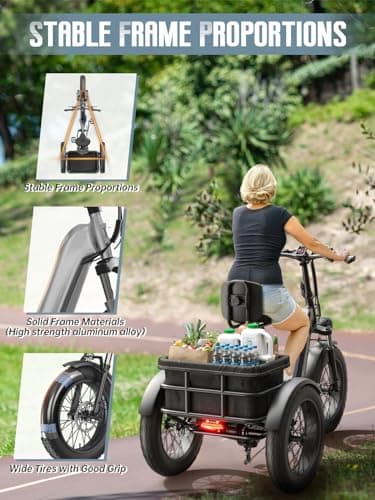 PUCKIPUPPY Dual Battery Electric Tricycle with 110-Mile High Range, 960W Peak Motor Pickup Class Trike, 500lb Load Capacity, 20'' Fat Tires and Large Basket for City and Mountain Trails, Husky Plus 5