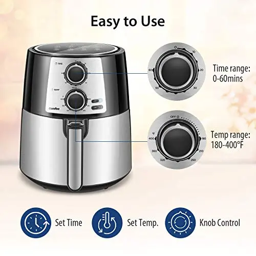 COMFEE' 3.7QT Electric Air Fryer & Oilless Cooker with 8 Menus and Timer & Temperature Control, Nonstick Fry Basket with Stainless Steel Finish, Auto Shut-off, 1400W, BPA & PFOA Free 5