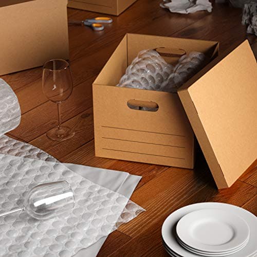 Amazon Basics Moving and Storage Boxes with Handles and Lift-Off Lids, File Storage, Collapsible, 15x10x12 in, Brown, 20-Pack 8