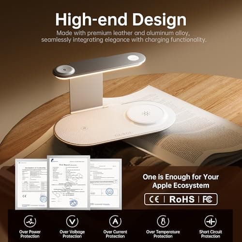 GUSGU 3 in 1 Charging Station for MagSafe Wireless Charger with Three-Level Night Light, 15W Max Fast Charging for iPhone 17/16/15/14/13/, Apple Watch Series 2-11/SE 3/ Ultra 3, AirPods Pro 3-Gray 6