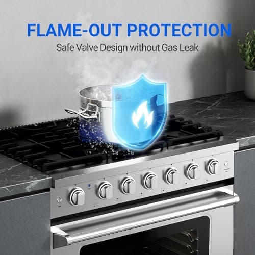 AAOBOSI 36 Inch Front Control Gas Range Oven with 6 Cooktop Burners, 6 Cu. Ft True Convection and Self Clean, Freestanding Stainless Steel Heavy Duty Gas Range Stove with Halogen Light,Stainless steel 6