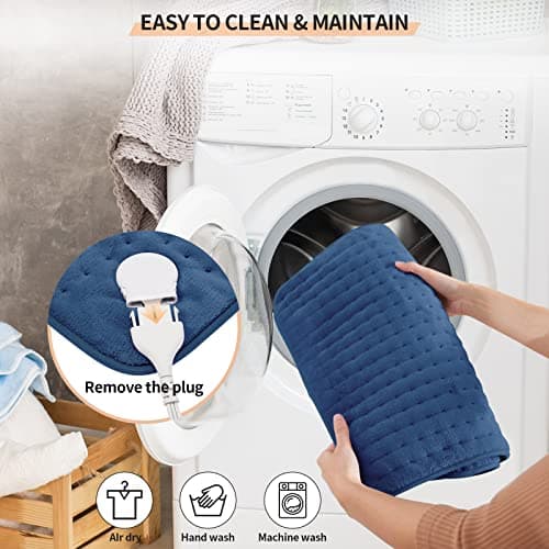 [3 Year Warranty] Portable Electric Heating Pad | Ultra Soft Flannel Blanket | 6 Temp Settings | Auto Shut-Off | Heating Therapy for Back, Neck, Abdomen & Shoulders | 33"x17" Navy 6