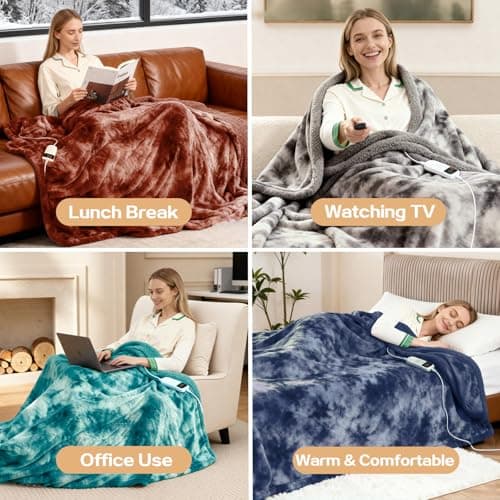 Cushious Electric Heated Blanket Throw 50''x60''Size Faux Fur Heating Blanket 10 Heating Settings, 1-8h Timer & Overheat Protection, Machine Washable, Soft Flannel and Sherpa Full Body Warmth 9