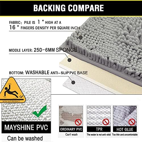 BOANKODU Bathroom Rugs Sets 2 Piece, Extra Soft Chenille Bath Mat Absorbent Bathroom Rug, Bathroom Mat with PVC Non-Slip Bottom, Machine Washable Bath Rugs (32x20 Inch + 24x16 Inch, Light Grey) 9