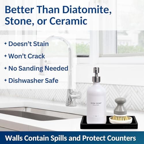 Spacewiser Countertop and Vanity Tray – Small 7.7” Silicone Tray, Soap Dispenser Trays, Bathroom Trays, Kitchen Soap Holder Sink Organizer Counter Caddy for Soaps Bottle Keys, Sponge Holder Dish Black 5