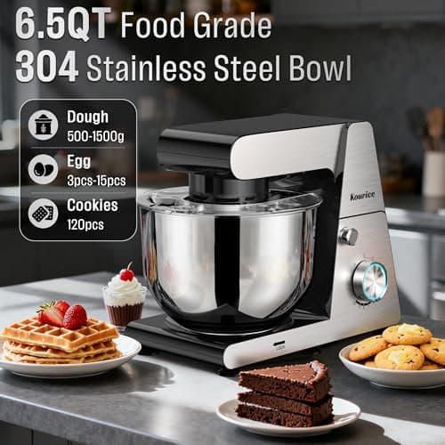 Stand Mixer Body with Stainless Steel Cladding Pro-Grade Powerful Kitchen Mixer for Baking Bread Dough Cake 10+p Speed Tilt-Head Electric Food Mixer With 6.5QT Bowl Dough Hook Wire Whisk Flat Beater 5