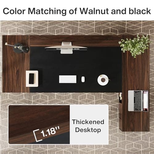 Tribesigns 78" L-Shaped Executive Desk, Large Office Desk with Drawers and File Cabinet, Modern Business Furniture for Home Office (Walnut & Black) 6