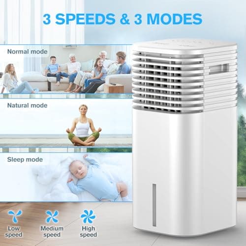 FLOWBREEZE 24" Windowless Portable Air Conditioner, 15H Timer&120°Oscillation, 3-IN-1 Portable AC Unit w/Remote, 2Gal Tank, 3 Modes & 3 Speeds, Ultra-Quiet Ventless Swamp Cooler for HomeOffice, Ivory 9