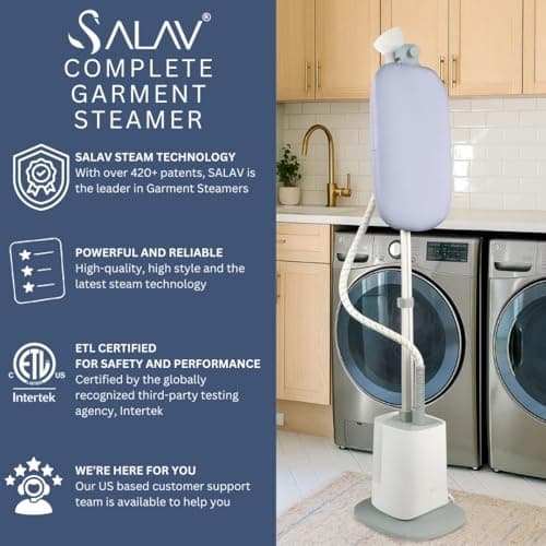 SALAV Standing Garment Steamer w/Smart Auto-Off, 1500W Powerful Steam, Adjustable Ironing Board, 6 Steam Settings for Various Fabric Types, LED Display, Fast Wrinkle Removal for Home & Business Use 9