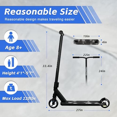 FREEDARE Pro Stunt Scooter Complete Trick Scooter for Kids 8 Years and Up, Teens, Adults, Boys and Girls Freestyle Street Scooter for Intermediate and Beginner Skate Park - Black/JB-3 5