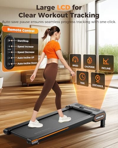 YOSUDA Walking Pad Auto Incline Treadmills, 9% Incline Under Desk Tredamills with 300LBS Weight Capacity & 3 Adjustable Slopes (Black Orange) 5
