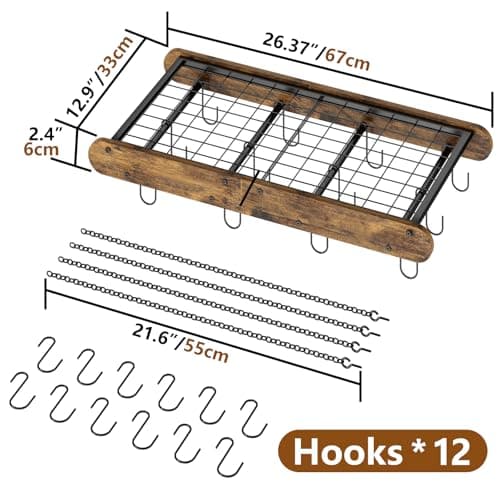 GILLAS Pot Racks Hanging Ceiling Mount, Pot and Pan Hanging Rack with 12 S-shaped Hooks, Ceiling Storage Mounted Pot Holder for Pan, Pan Hanging Rack Ceiling Mount for Organize Kitchen, Space Saver 8