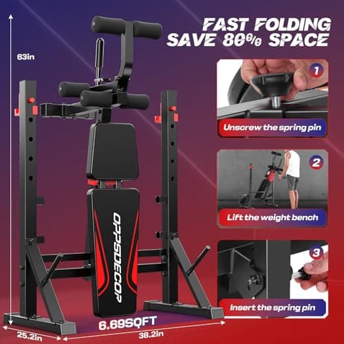 OPPSDECOR 900 LBS Weight Bench Set with Squat Rack, Adjustable Bench Press Set with Leg Extension and Leg Curl, Foldable Flat/Incline/Decline Workout Bench for Home Gym 8