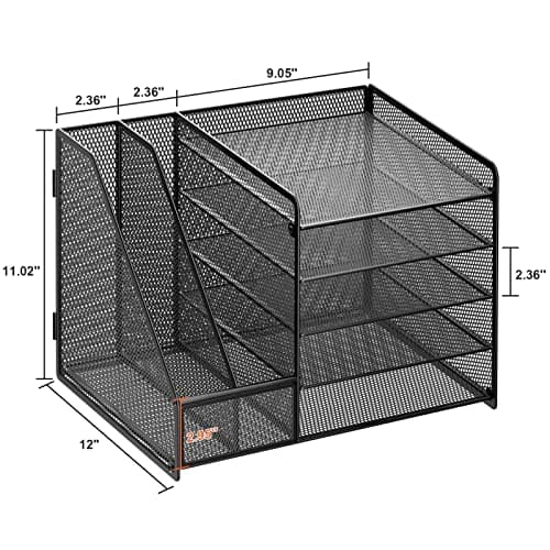 Marbrasse Desk Organizer with File Holder, 5-Tier Paper Letter Tray Organizer, Mesh Desk Organizers and Accessories with Magazine Holder, Desktop Storage for Office Supplies (Black) 5