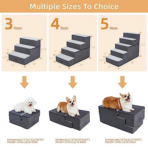 Pettycare Dog Stairs for Small Dogs - Foam Pet Steps for High Beds and Couch, Non-Slip Folding Steps Portable Pet Stairs, 4 Step, Grey 5