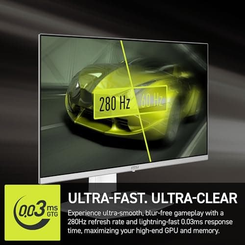 msi MAG 272QPW QD-OLED X28 27-inch 2560 x 1440 (QHD) Gaming Monitor, 280Hz, Adaptive-Sync, HDR Ready, HDMI, VGA Port, VESA Mountable, Tilt, 4-Side Slim Bezel, 0.03ms, White 5