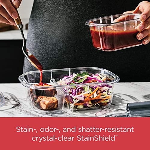 Rubbermaid Brilliance Meal Prep Containers, 2-Compartment Food Storage Containers, 2.85 Cup, 5-Pack, BPA-Free, Clear/Grey 4