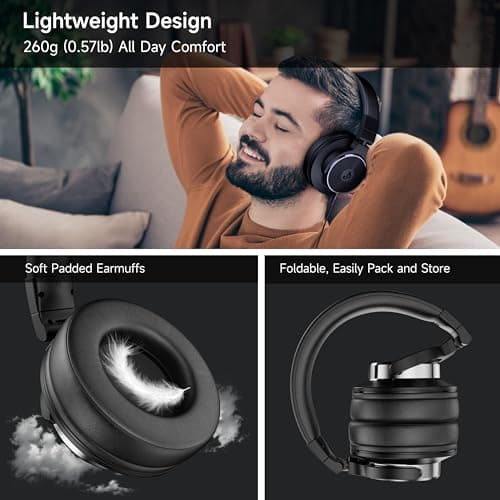 Rumoon Wired Headphones Over Ear, Studio Monitor & Mixing DJ Headphones with 50mm Neodymium Drivers and 1/4 to 3.5mm Jack for Guitar AMP Podcast Piano Keyboard (Black) 5