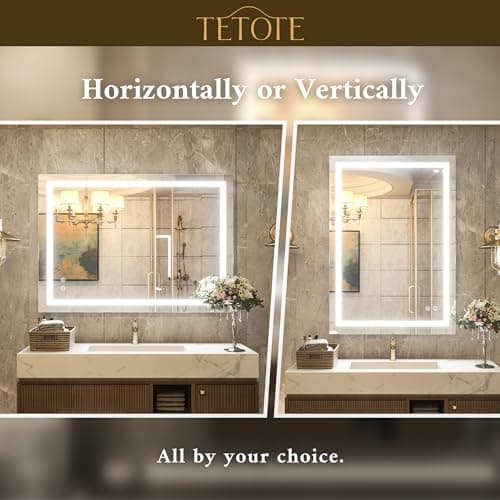 TETOTE 40 x 24 LED Bathroom Mirror LED Vanity Makeup Mirror Dimmable Anti-Fog Bathroom Lighted Mirror Wall Mounted Bathroom Decor Waterproof, Tempered Glass 7