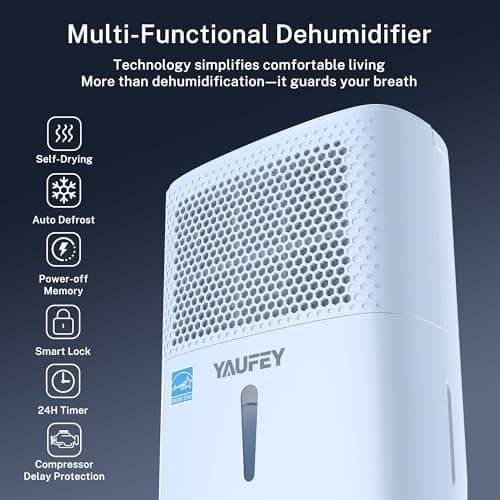 Yaufey 2025 Most Efficient Energy Star Dehumidifier for 2,000 Sq. Ft. Home, Basement and Large Room - Powerful, Quiet with Humidity Control, Timer, Drain Hose and Water Tank 7