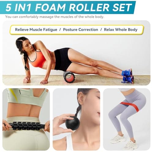 Krightlink 5-in-1 Foam Roller Set - Deep Tissue Muscle Recovery Kit with High Density Exercise Roller, Massage Ball, Resistance Band & Carry Bag for Physical Therapy & Pain Relief (Black) 6