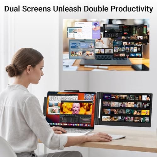 Laptop Screen Extender 14 inch Laptop Monitor Extender 1080P IPS, 280° Rotation Portable Monitor for Laptops 13-17.3" with USB-C DP/HDMI Port, Plug-Play Dual Screen for Windows/Mac/Chrome/Android 3