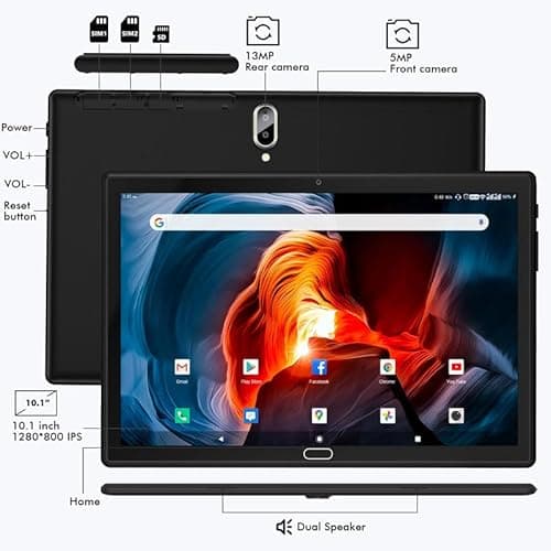 Tablet 2024 Latest, 2 in 1 Tablets 10 inch, Android 13 Tablet 4G Cellular Tablets with Dual Sim Slot 64GB+512GB Expand Storage Octa-Core 13MP Camera, ZONKO WIFI Tablet with Keyboard Mouse Stylus-Black 8