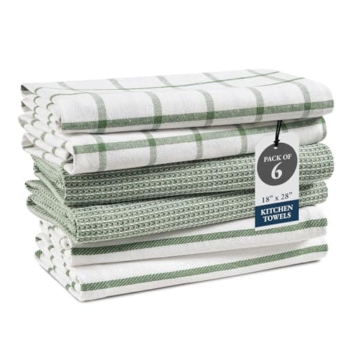 LANE LINEN Cotton Kitchen Towels Set, 6-Pack – Absorbent, Quick-Drying Dish Towels, 18" x 28", Premium Hand and Tea Towels - Olive