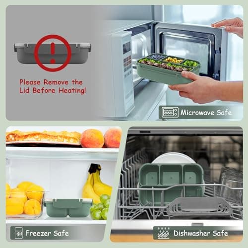 QQKO Bento Box Adult Lunch Box, Bento Box for Kids, 1200 ML Lunch Containers for Adults, Food Storage Container With 4 Compartments, Leak-Proof, Microwave, Dishwasher Safe, Green 6