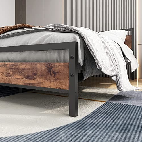 BOFENG Full Size Bed Frame with Wood Headboard,Heavy Duty Platform Bed Frame Full with Storage No Box Spring Needed,Reinforced Steel Slats Support,Mattress Foundation,Rustic Brown 5