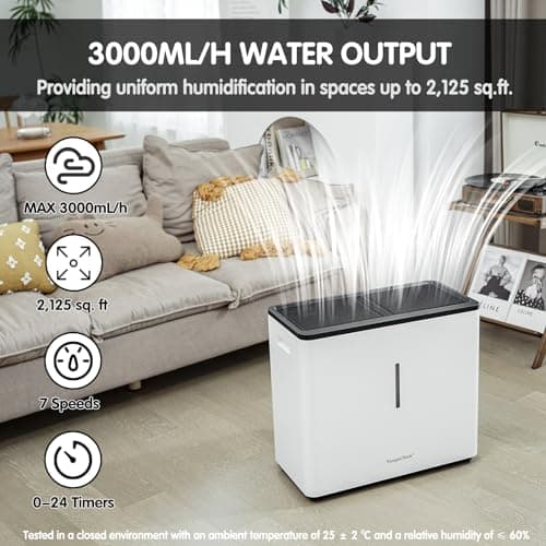 YougetTech Evaporative Humidifiers |14.5 L(3.9 Gal) Tank for Whole Room Humidifier | 60 W Cool No Mist Humidifiers | 7 Speed | MAX Output 3000 ml/h | Auto Humid | Top Filling 7