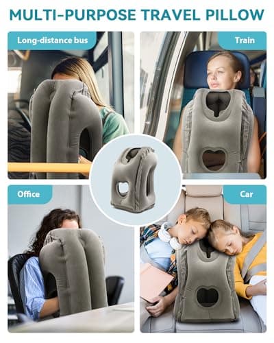 JefDiee Inflatable Travel Pillow, Airplane Neck Pillow Comfortably Supports Head and Chin for Airplanes, Trains, Cars Office Napping on The Tray Table (Grey) 6