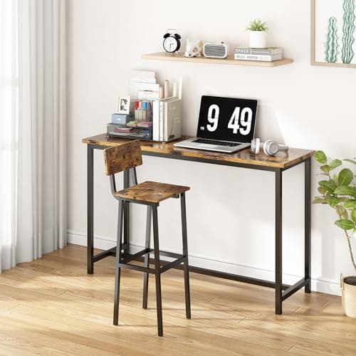 GILLAS Set of 2 Bar Stools, Tall Bar Stool with Backrest and Footrest, Tall Bar Chairs, Industrial Style Counter Height Bar Stool for Dining Room, Kitchen, Rustic Brown 8