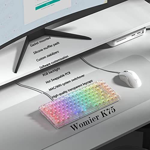 Womier 75% Percent Keyboard, Gasket Mount Mechanical Gaming Keyboard, 82 Keys Wired Custom Key Board RGB Clear Hot Swappable Pre-lubed Switch for Mac/Win (K75 White) 6