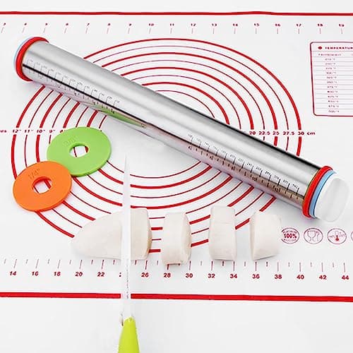 Stainless Steel Rolling Pin and Silicone Mat Set, Adjustable Thickness Rings - For Baking Dough, Pizza, Pies, Pastries, Pasta, Cookies 7
