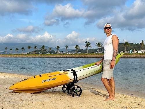 Ulticor Kayak Cart, Puncture-Free Wheels Assembles and Disassembles Within Seconds – Easy to Store – No Tools Required – All-Terrain Durable Kayak and Canoe Cart with Adjustable Straps (Green - Black) 5