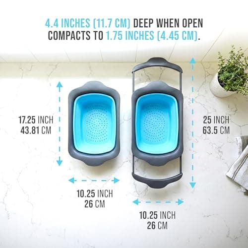Comfify XL Large Kitchen Strainer - Collapsible Silicone Over - The-Sink Colander with Extendable Handles - Use with Pasta, Fruit, Berries & Veggie - 6 Quart - Blue 8