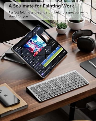 KU XIU Magnetic Wireless Charging Stand for iPad Pro 12.9", iPad Air 13" M2 Only, Foldable Aluminum Alloy Tablet Holder with 1M USB C Cable 360° Adjustable Desk Stand for iPad Pro 12.9 6th/5th/4th/3rd 6