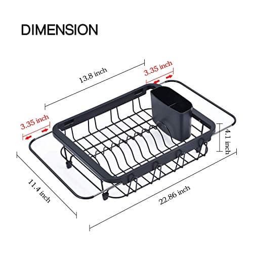 TOOLF Expandable Dish Drying Rack Over The Sink Adjustable Dish Rack in Sink Or On Counter Dish Drainer with Utensil Holder Rustproof for Kitchen 6