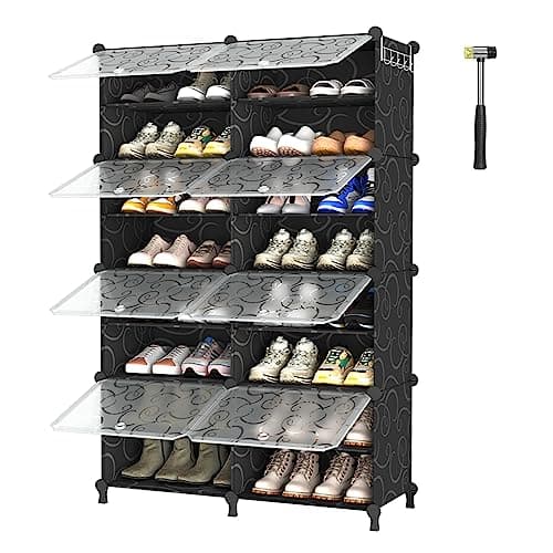 AWTATOS Shoe Rack, 8 Tier Shoe Storage Cabinet with Door, 32 Pair Shoe Organizer Shelves for Closet Hallway Bedroom Entryway, Black