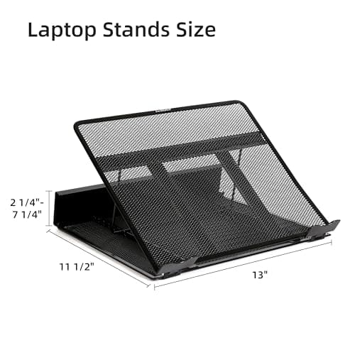 DESIGNA Metal Mesh Ventilated Adjustable Laptop Stands Computer Notebook Holder Stand Riser Compatible with Apple MacBook Air Pro Dell XPS HP Samsung Lenovo More Laptops up to 19"- Black 9