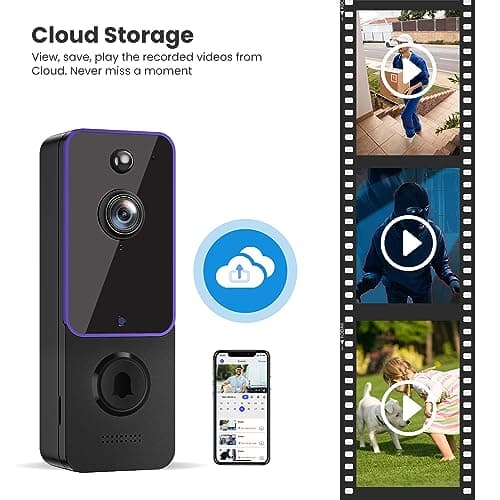 BITEPASS Doorbell Camera Wireless, Smart Video Cam with Chime, AI Human Detection, Two Way Audio, HD Live View, Night Vision, 2.4G WiFi Only, Cloud Storage, Indoor Outdoor Surveillance 6