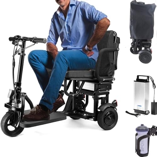 New Upgrade Folding Mobility Scooters Seniors All Terrain,20 Miles Lightweight Scooter for Adults, 9.3 mph Mobility Scooter with Airline Battery, Lightweight Folding Scooters,Fully Assembled