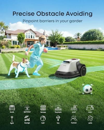 eufy Robot Lawn Mower E15, Hands-Free Auto Mapping, Pure Vision Navigation, No Wire Required, Multi-Zone Management, AI 3D Obstacle Avoidance, GPS Anti-Theft, 0.2 Acres, 18° Slope, App Control 5