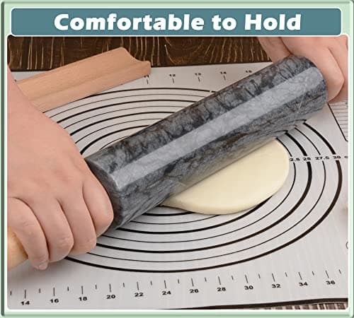 SIPARUI Marble Rolling Pin with Wooden Cradle Thick Handle Set for Baking,18.5 inch Premium Quality Polished Roller for Pizza Dough,Fondant,Pie Crust,Non-Stick Surface Easy to Clean(Black) 5