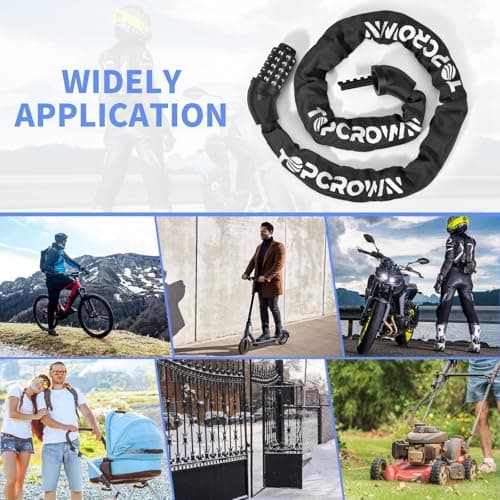 Topcrown Bike Chain Lock 3.2Ft Long High Security Heavy Duty Anti Theft, 5 Digit Combination Resettable Keyless Bicycle Lock for Bike/Electric Scooter/Ebike/Motorcycle(Black) 6