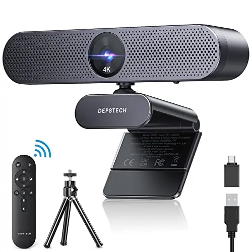 DEPSTECH Webcam 4K, Zoomable Webcam with Microphone and Remote, Equipped with Sony Sensor, 3X Digital Zoom, Noise-Canceling Mics, Auto-Focus Computer Camera for PC/Mac/Laptop/Zoom/Teams/OBS/Google 9